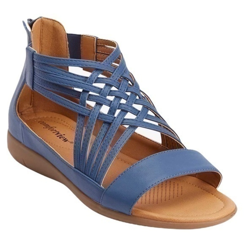Comfortview - Women’s Gladiator Sandals - Denim Blue - Size 11WW
